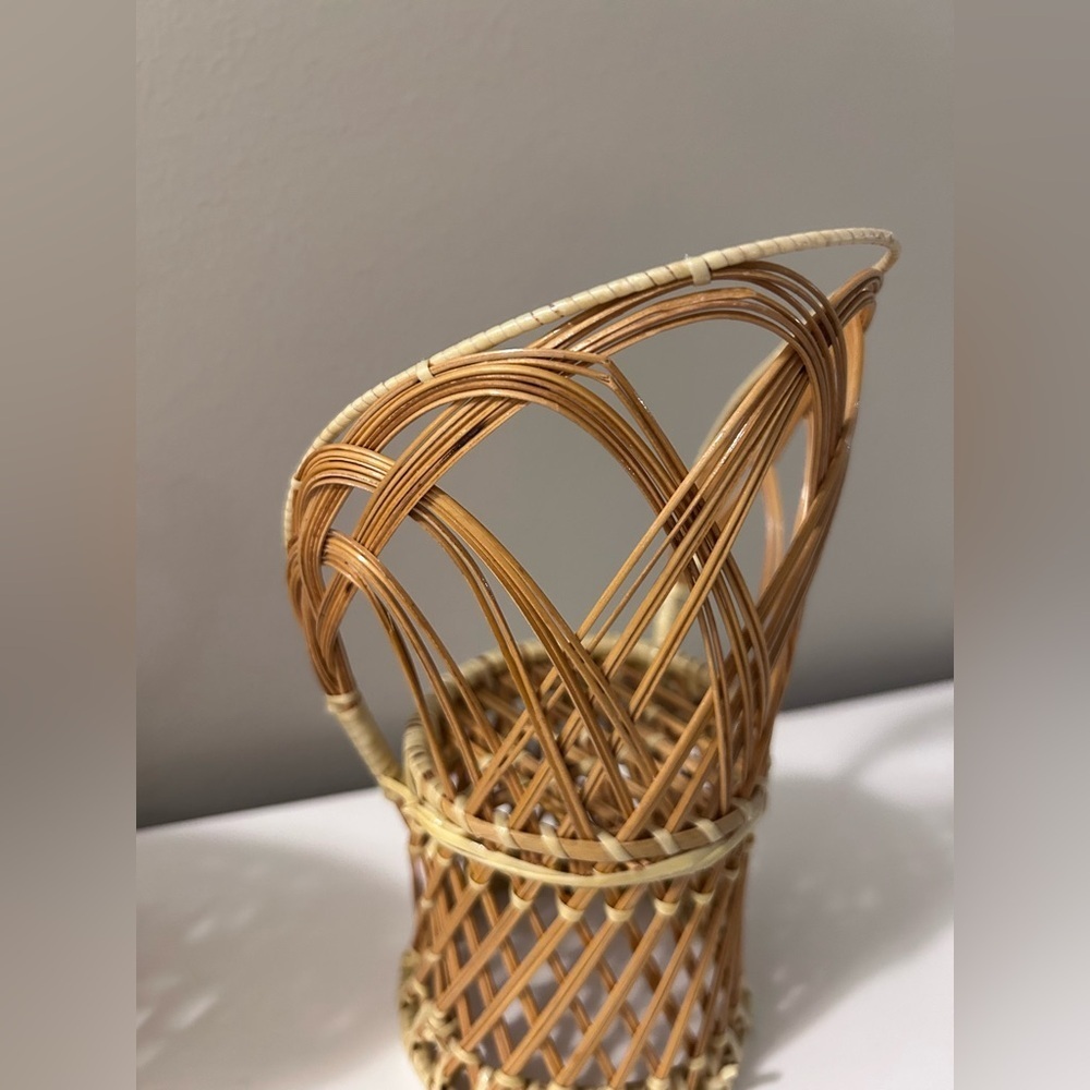 Vintage mini Wicker barbie doll furniture Chairs fan back peacock chairs settee - Picture 14 of 16